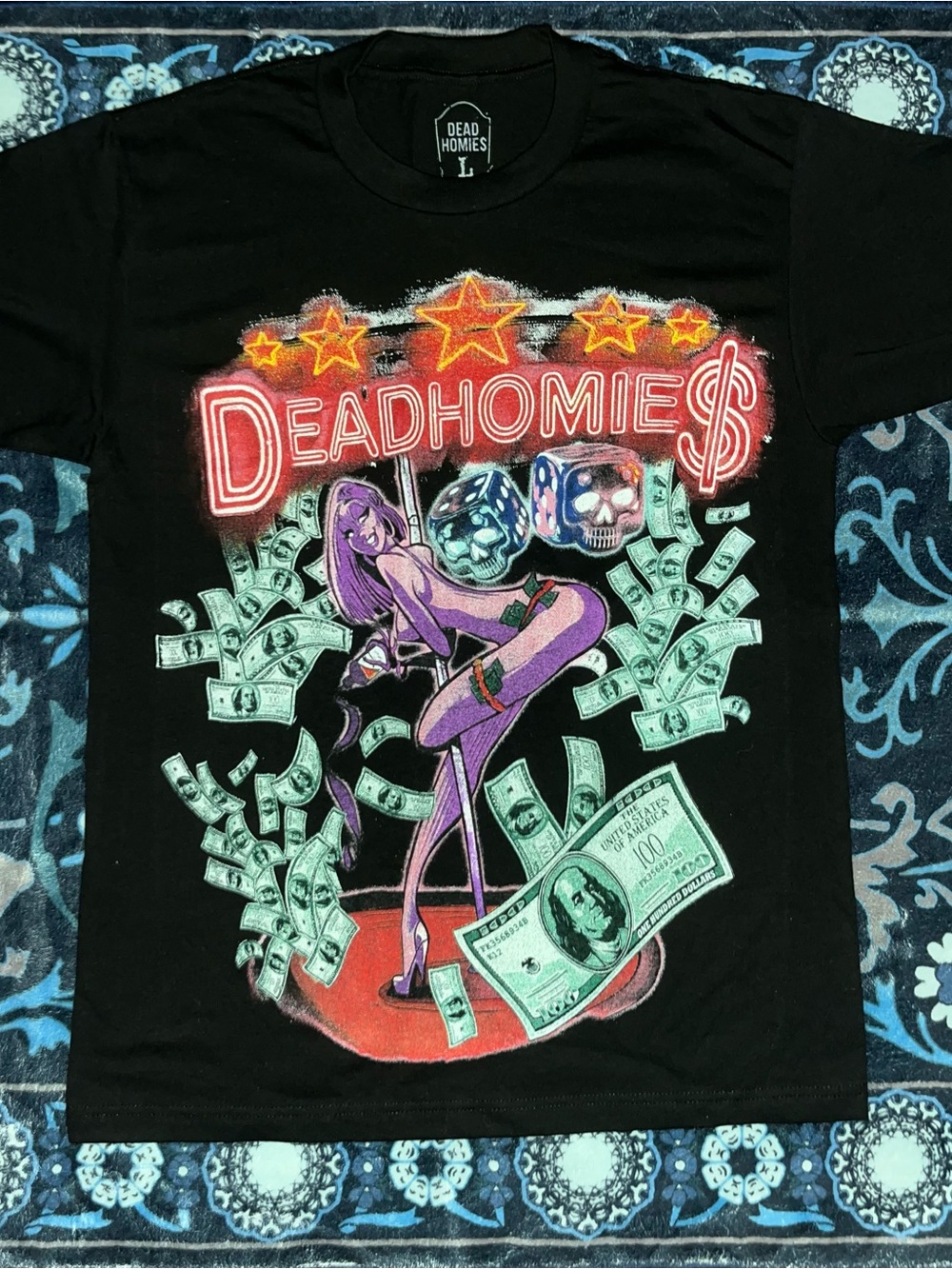 Black Graphic Short Sleeve Tee - Money Pole Dancer Design